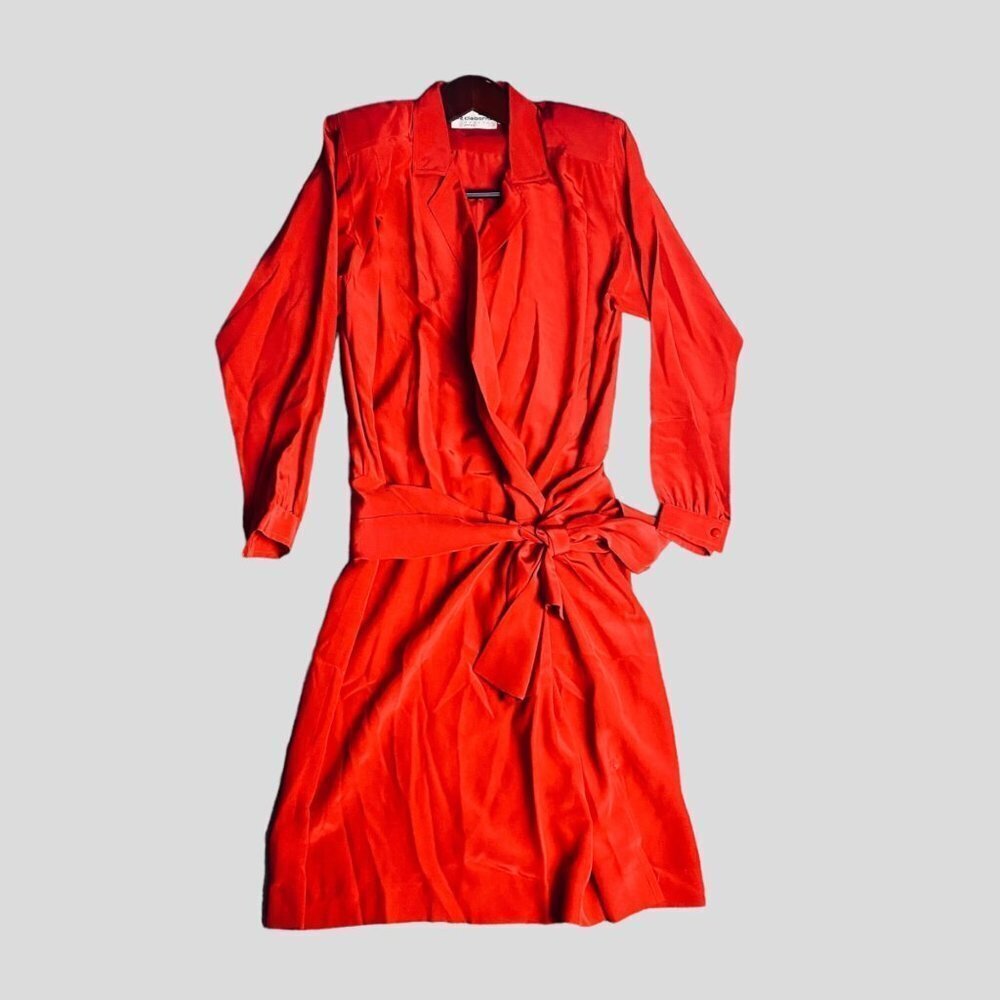 Liz Claiborne Womens Dress Size 4 Petite Red Silk Long Sleeve Blazer Style